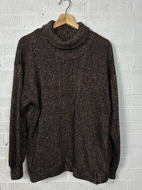 Vintage Christian Dior Loungewear Metallic Gold/Black Ribbed Turtleneck Sweater